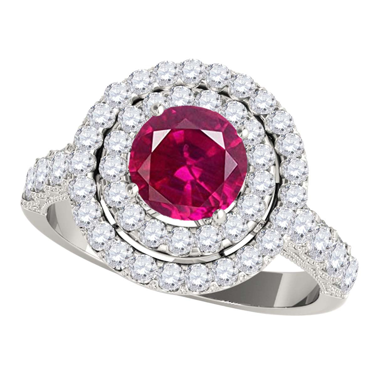 Mauli Jewels Women’s 1.90 Carat Ruby and Diamond Ring in 14K Rose, White and Yellow Gold Round Halo Prong Set Engagement Ring, Bridal Ring - Mauli Jewels