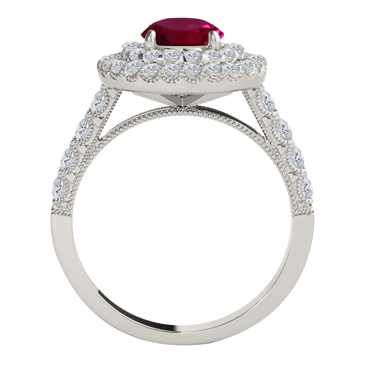 Mauli Jewels Women’s 1.90 Carat Ruby and Diamond Ring in 14K Rose, White and Yellow Gold Round Halo Prong Set Engagement Ring, Bridal Ring - Mauli Jewels