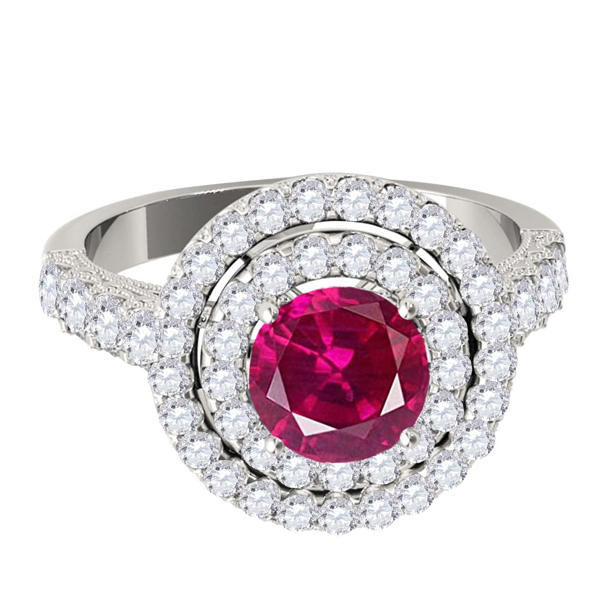 Mauli Jewels Women’s 1.90 Carat Ruby and Diamond Ring in 14K Rose, White and Yellow Gold Round Halo Prong Set Engagement Ring, Bridal Ring - Mauli Jewels