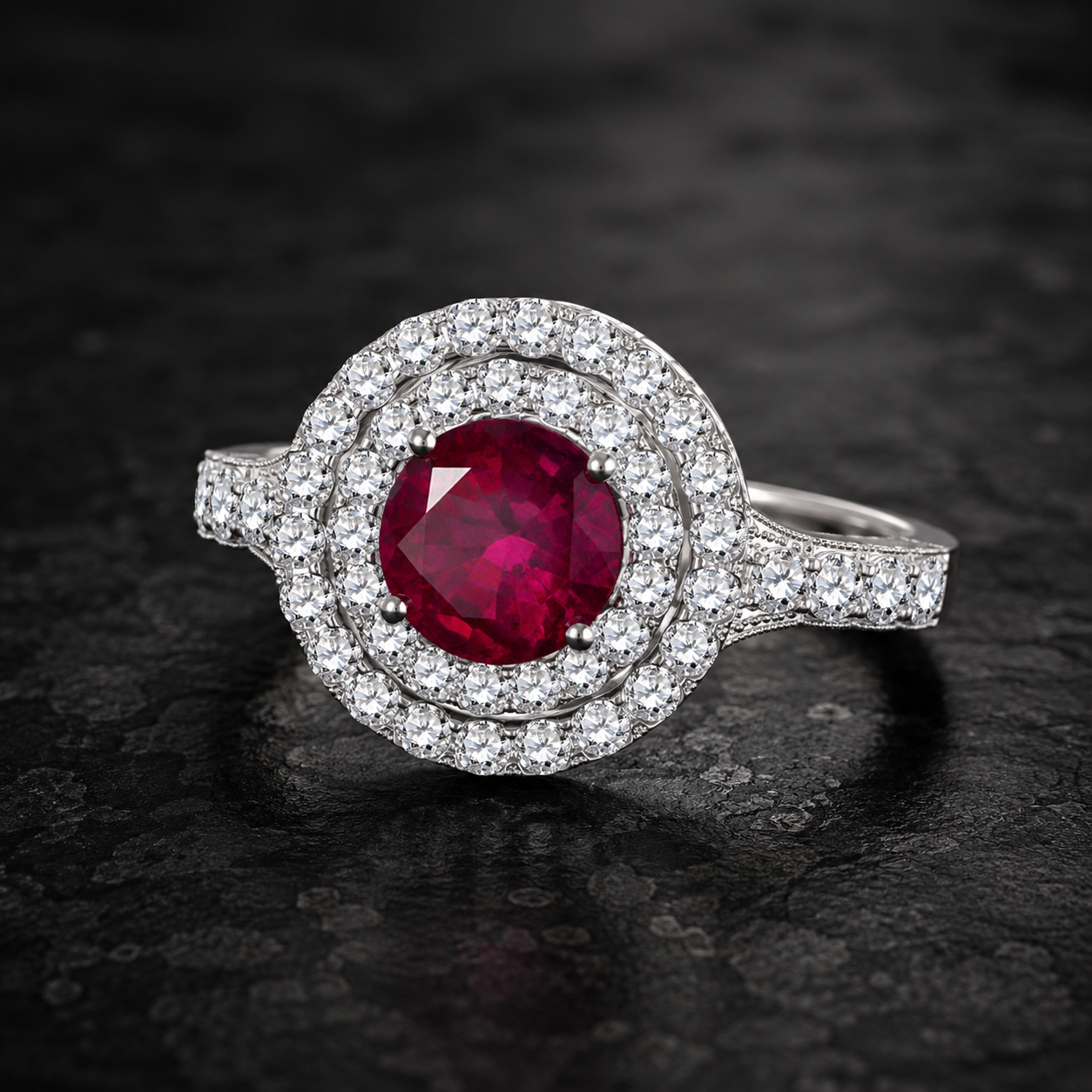 Mauli Jewels Women’s 1.90 Carat Ruby and Diamond Ring in 14K Rose, White and Yellow Gold Round Halo Prong Set Engagement Ring, Bridal Ring - Mauli Jewels