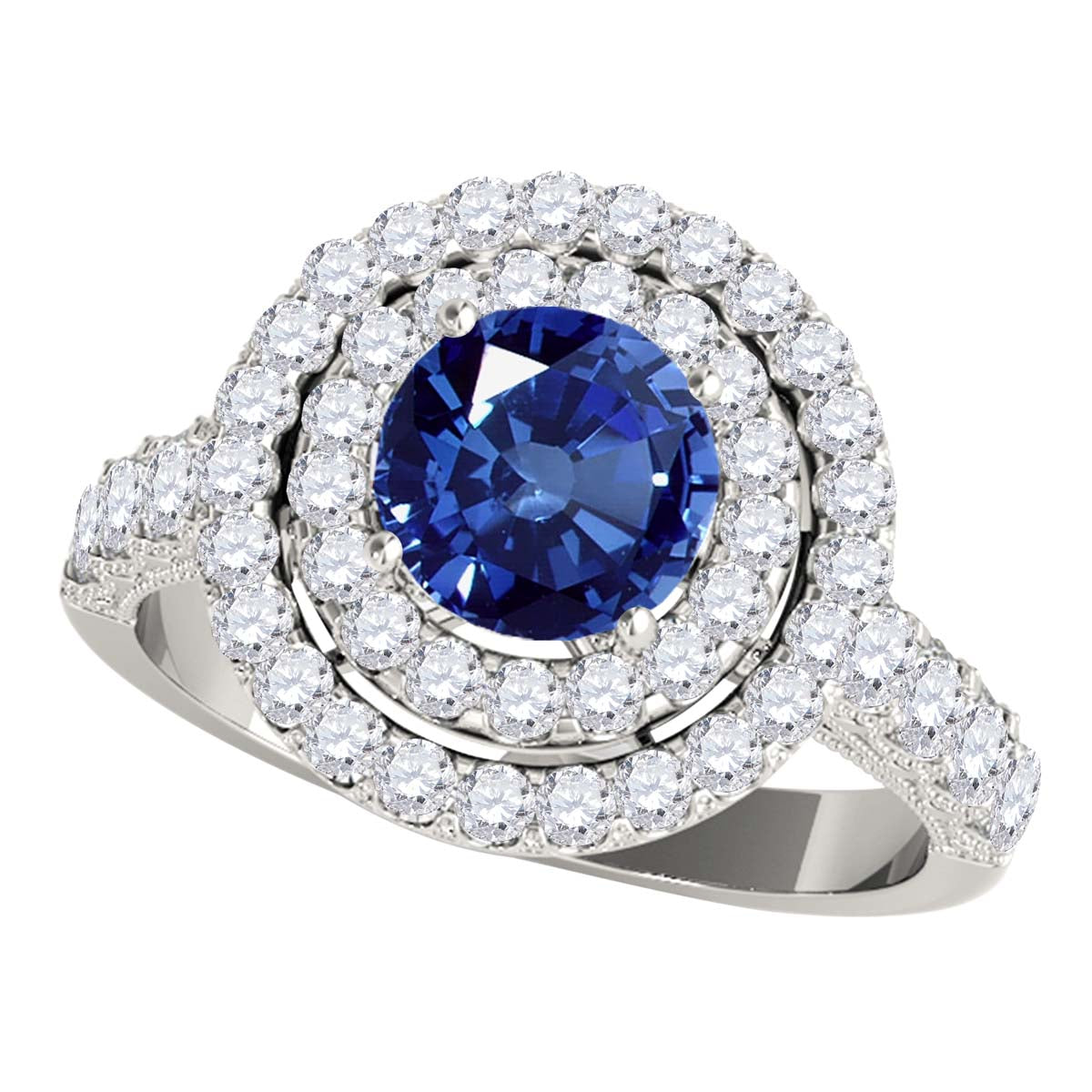 Mauli Jewels Women’s 1.90 Carat Sapphire and Diamond Ring in 14K Rose, White and Yellow Gold Round Halo Prong Set Engagement Ring, Bridal Ring - Mauli Jewels