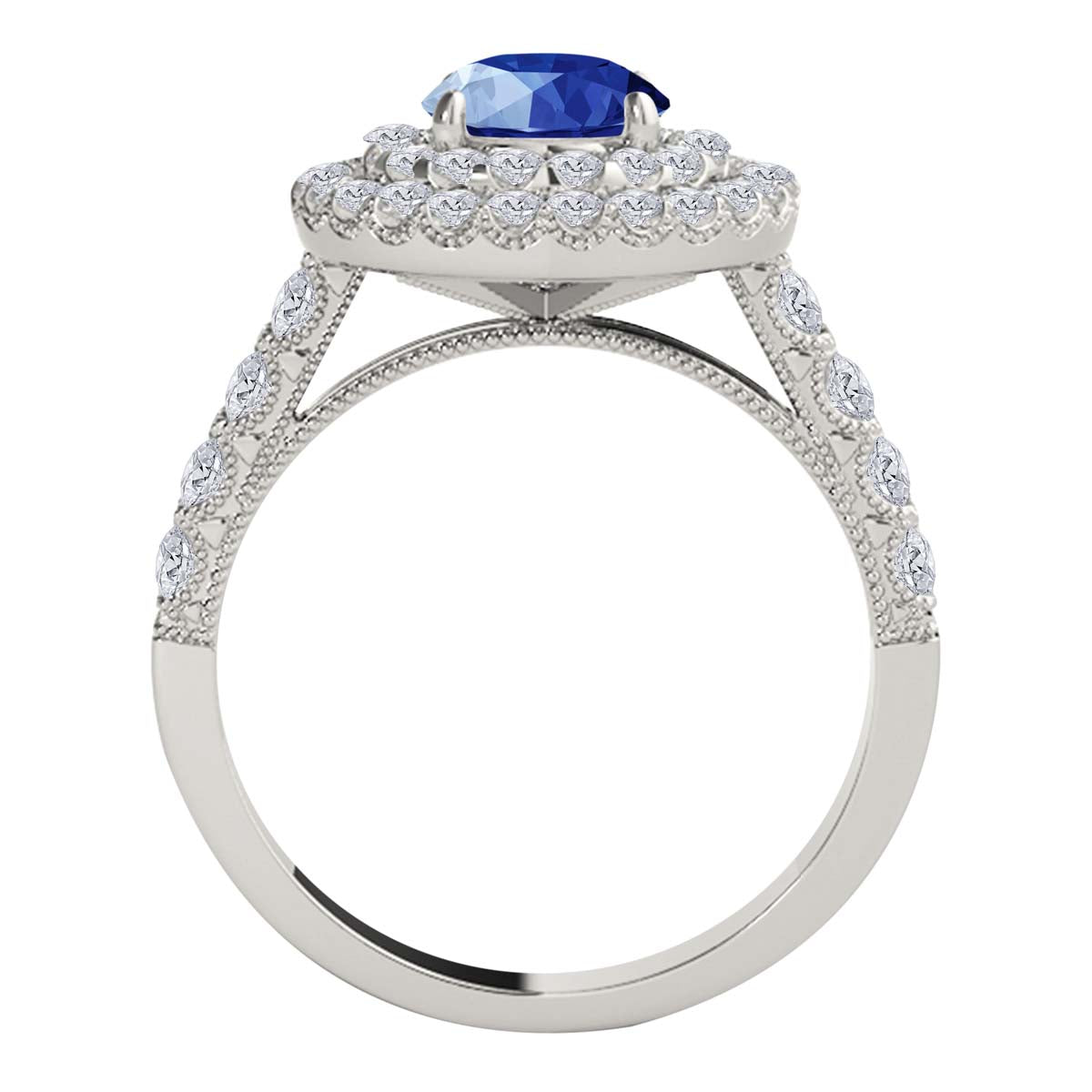 Mauli Jewels Women’s 1.90 Carat Sapphire and Diamond Ring in 14K Rose, White and Yellow Gold Round Halo Prong Set Engagement Ring, Bridal Ring - Mauli Jewels