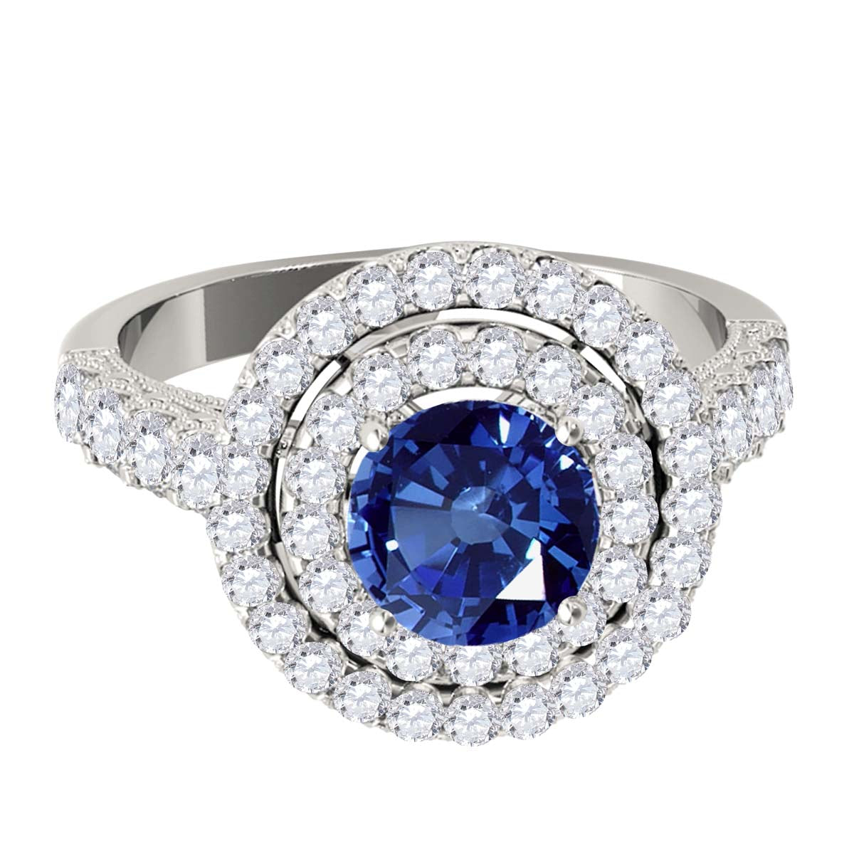 Mauli Jewels Women’s 1.90 Carat Sapphire and Diamond Ring in 14K Rose, White and Yellow Gold Round Halo Prong Set Engagement Ring, Bridal Ring - Mauli Jewels