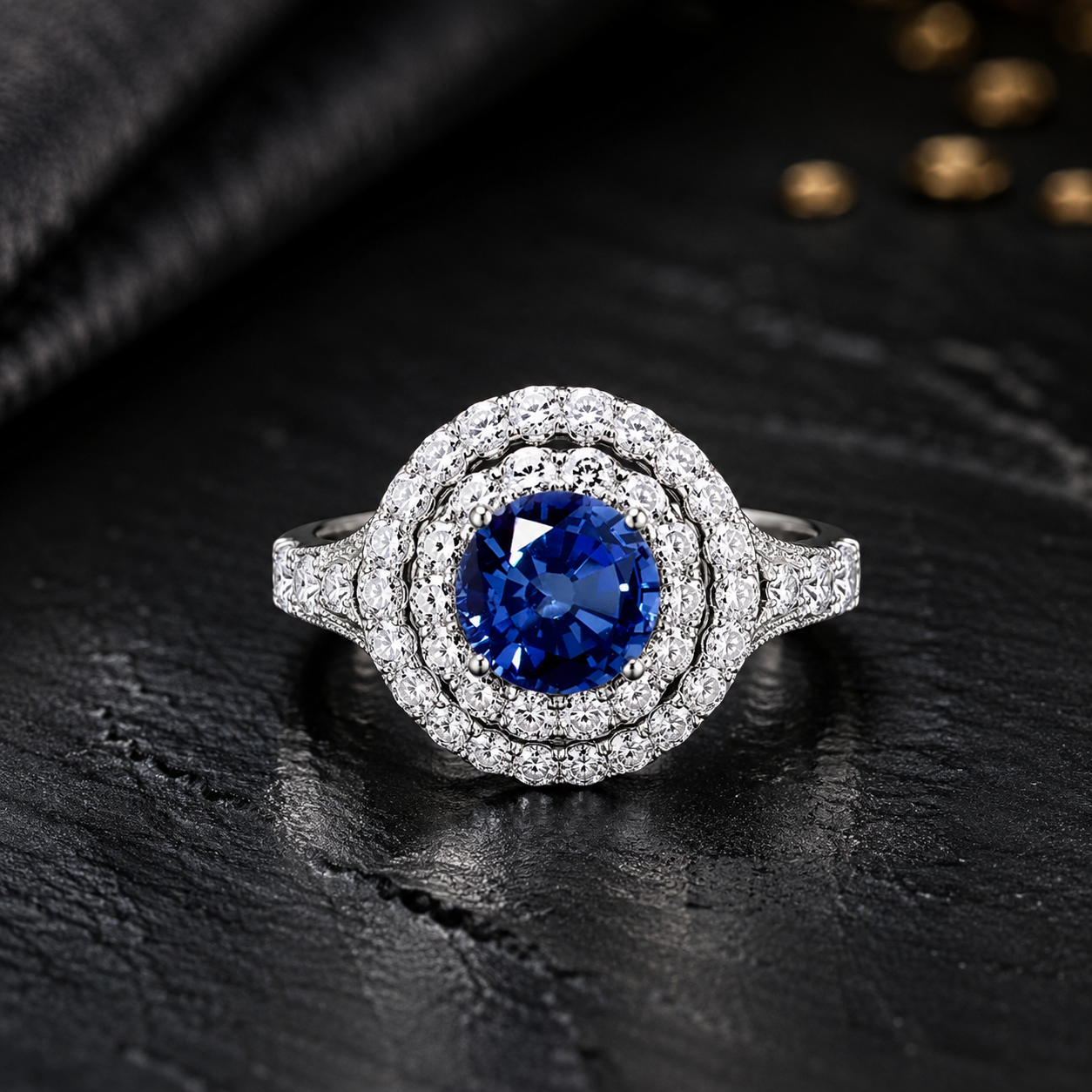 Mauli Jewels Women’s 1.90 Carat Sapphire and Diamond Ring in 14K Rose, White and Yellow Gold Round Halo Prong Set Engagement Ring, Bridal Ring - Mauli Jewels