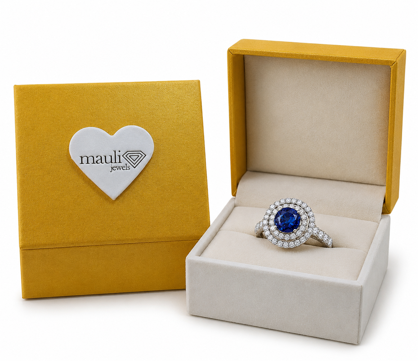 Mauli Jewels Women’s 1.90 Carat Sapphire and Diamond Ring in 14K Rose, White and Yellow Gold Round Halo Prong Set Engagement Ring, Bridal Ring - Mauli Jewels