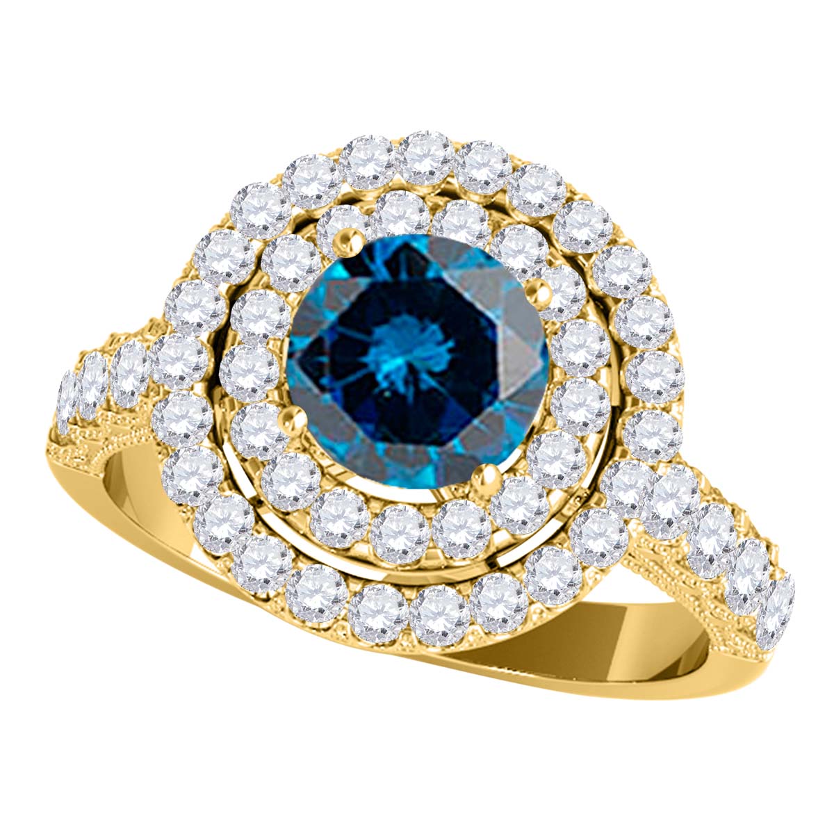 MauliJewels 2 Carat Blue Diamond and White Diamond Bridal Set for Women in 14K Rose, White and Yellow Gold Halo Split Shank Engagement Wedding Ring - Mauli Jewels