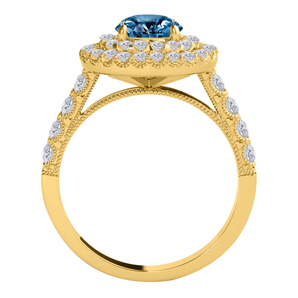 MauliJewels 2 Carat Blue Diamond and White Diamond Bridal Set for Women in 14K Rose, White and Yellow Gold Halo Split Shank Engagement Wedding Ring - Mauli Jewels