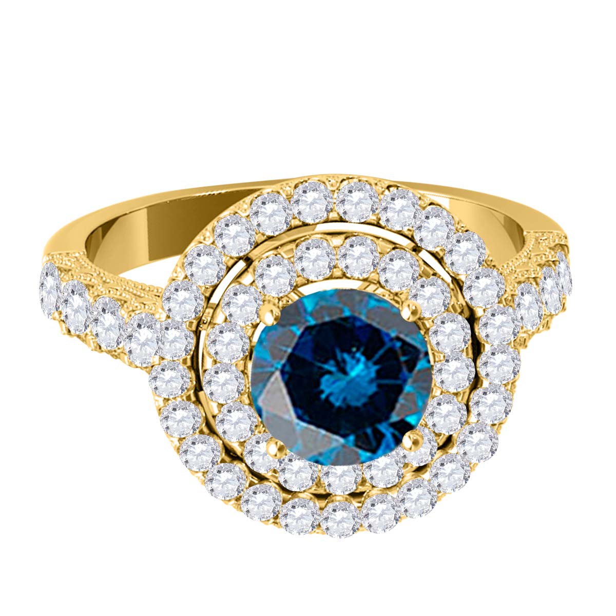 MauliJewels 2 Carat Blue Diamond and White Diamond Bridal Set for Women in 14K Rose, White and Yellow Gold Halo Split Shank Engagement Wedding Ring - Mauli Jewels