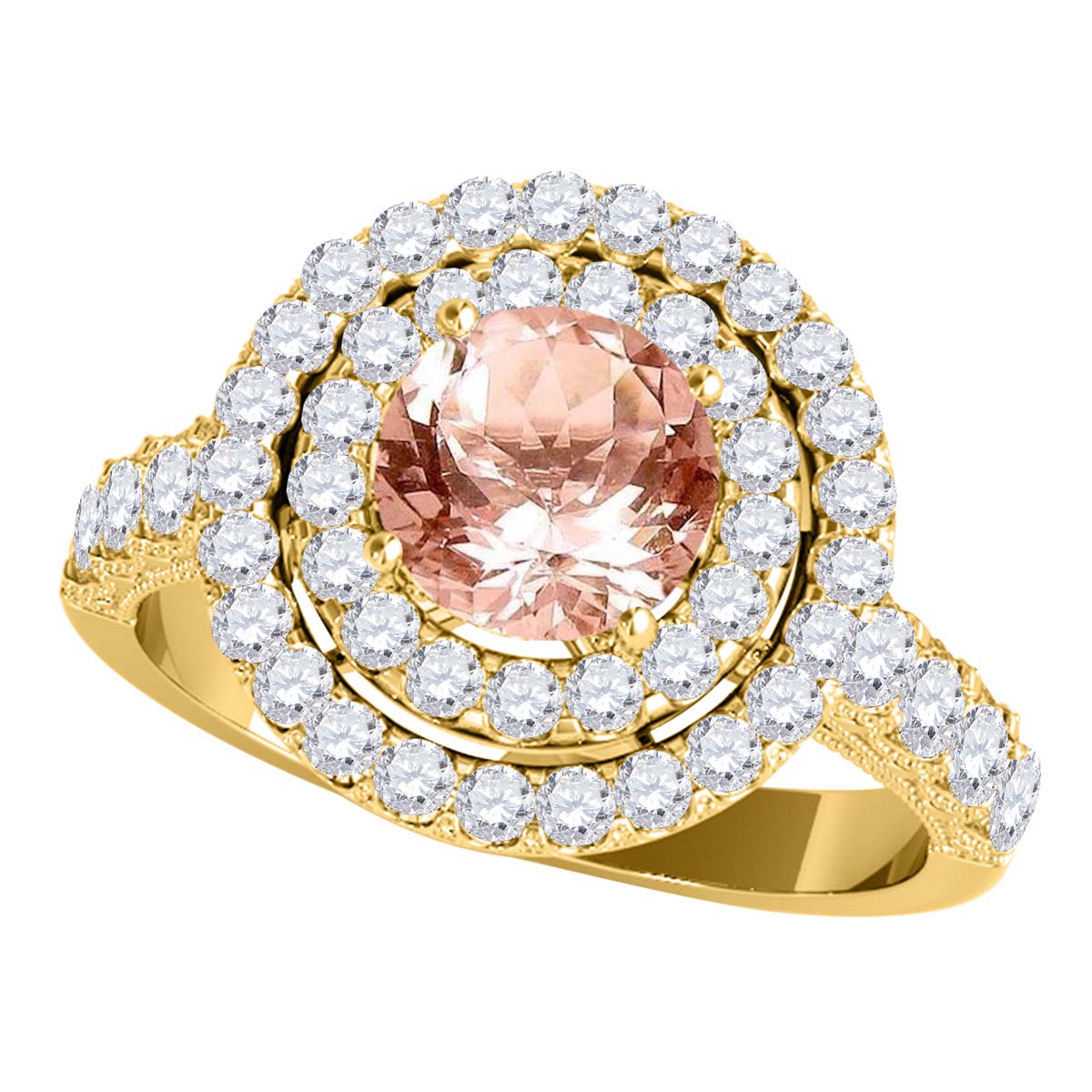 MauliJewels 1.90 Carat Morganite and Diamond Ring for Women in 14K Rose, White or Yellow Gold Round Prong Set Engagement Ring, Bridal Ring - Mauli Jewels