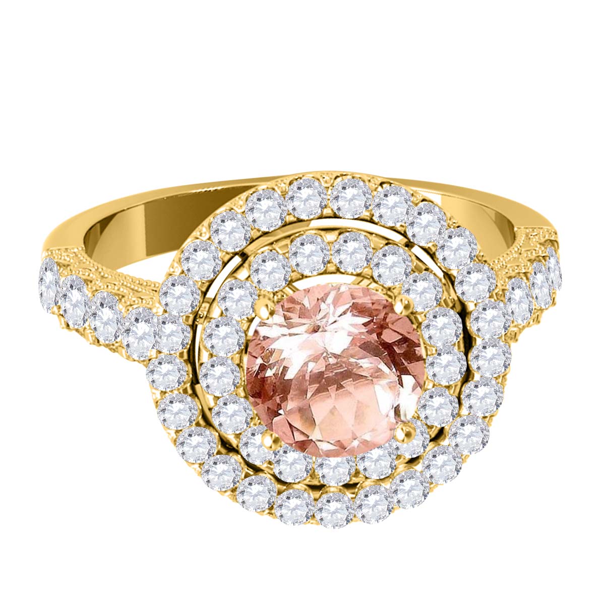 MauliJewels 1.90 Carat Morganite and Diamond Ring for Women in 14K Rose, White or Yellow Gold Round Prong Set Engagement Ring, Bridal Ring - Mauli Jewels