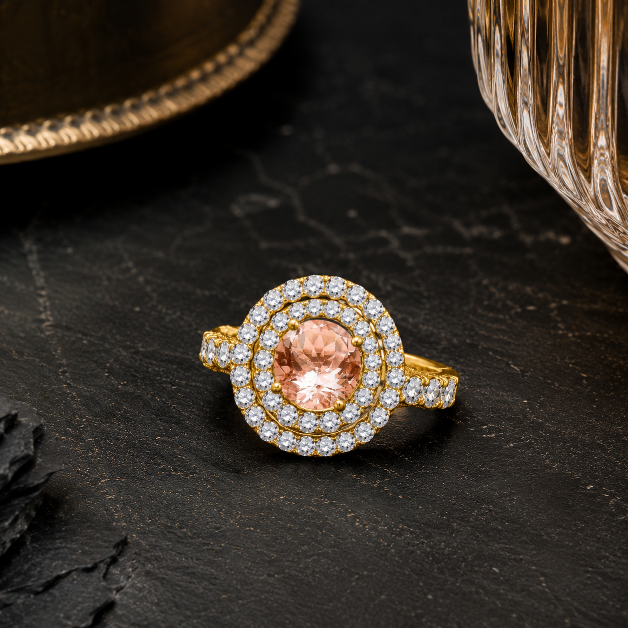 MauliJewels 1.90 Carat Morganite and Diamond Ring for Women in 14K Rose, White or Yellow Gold Round Prong Set Engagement Ring, Bridal Ring - Mauli Jewels
