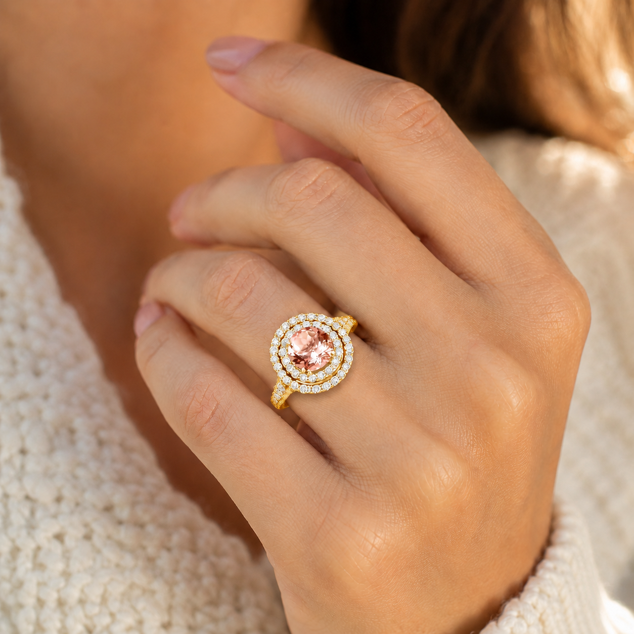 MauliJewels 1.90 Carat Morganite and Diamond Ring for Women in 14K Rose, White or Yellow Gold Round Prong Set Engagement Ring, Bridal Ring - Mauli Jewels