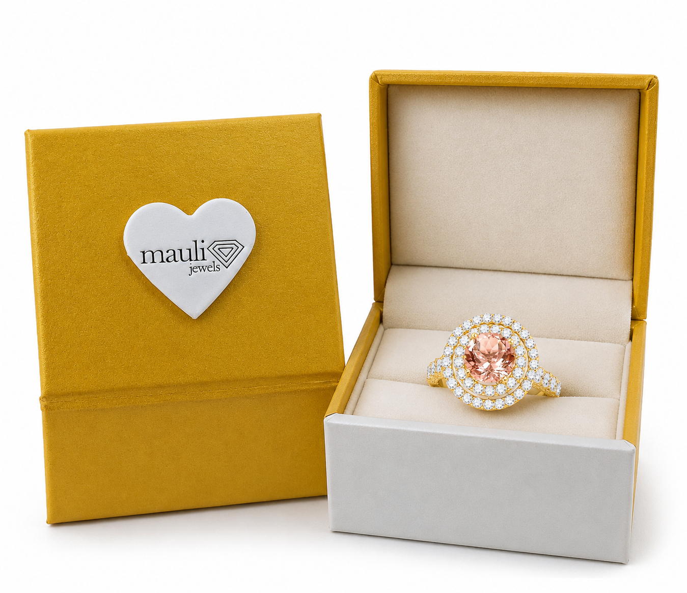 MauliJewels 1.90 Carat Morganite and Diamond Ring for Women in 14K Rose, White or Yellow Gold Round Prong Set Engagement Ring, Bridal Ring - Mauli Jewels