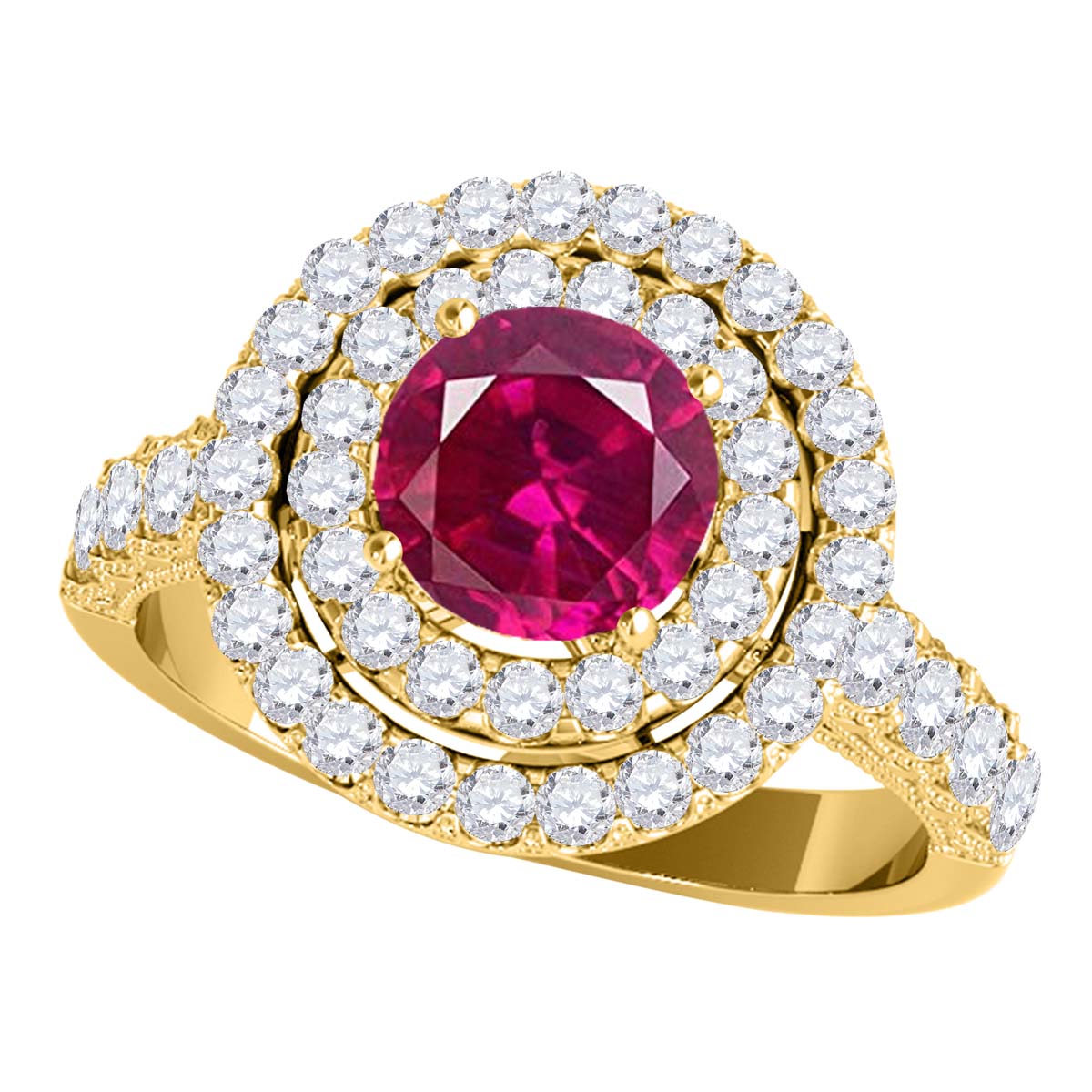 Mauli Jewels Women’s 1.90 Carat Ruby and Diamond Ring in 14K Rose, White and Yellow Gold Round Halo Prong Set Engagement Ring, Bridal Ring - Mauli Jewels