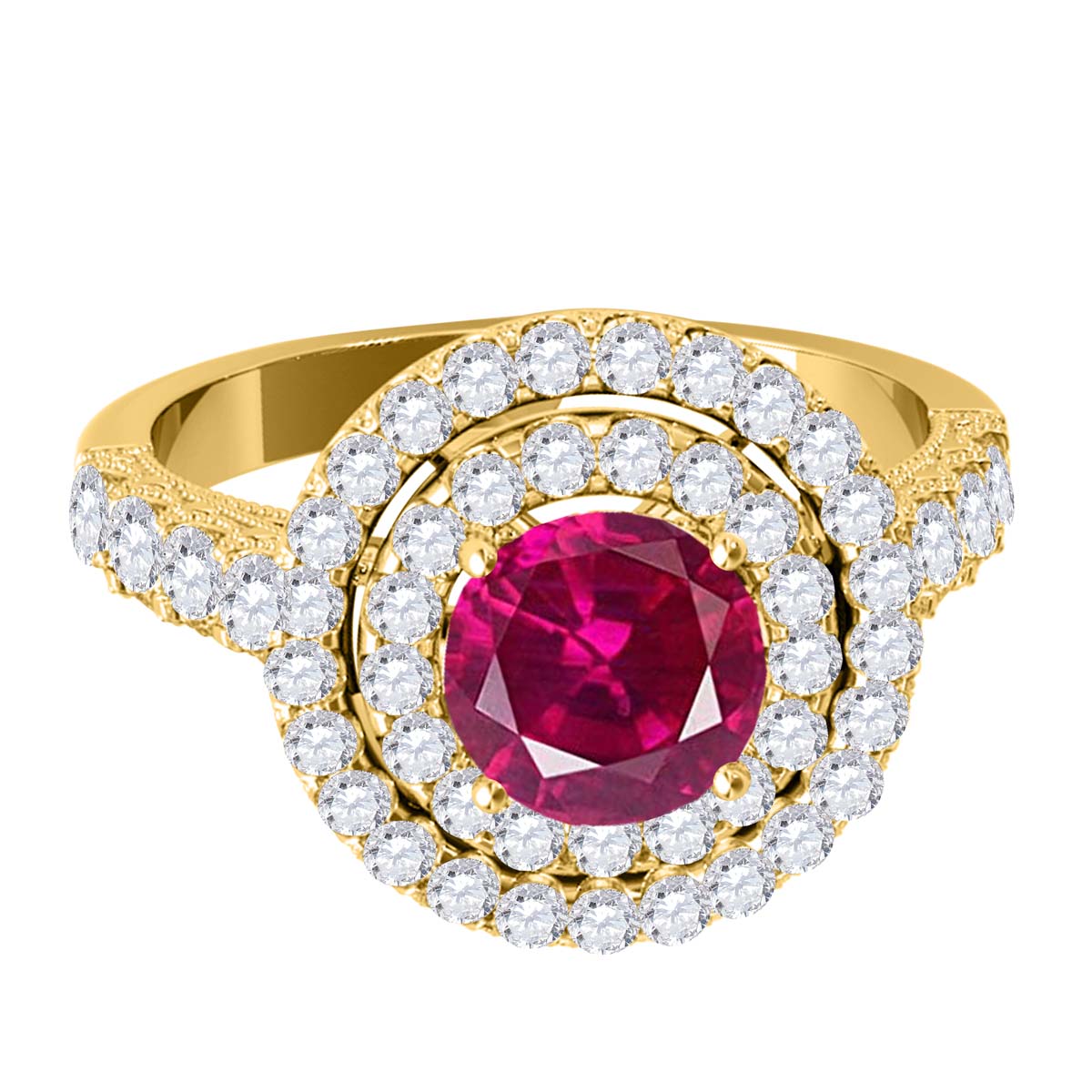 Mauli Jewels Women’s 1.90 Carat Ruby and Diamond Ring in 14K Rose, White and Yellow Gold Round Halo Prong Set Engagement Ring, Bridal Ring - Mauli Jewels