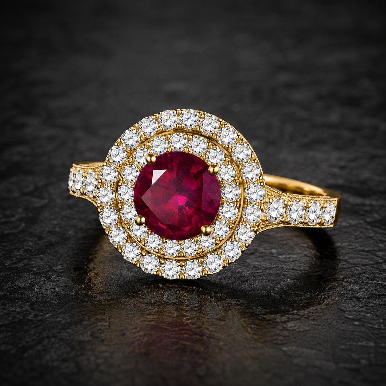 Mauli Jewels Women’s 1.90 Carat Ruby and Diamond Ring in 14K Rose, White and Yellow Gold Round Halo Prong Set Engagement Ring, Bridal Ring - Mauli Jewels