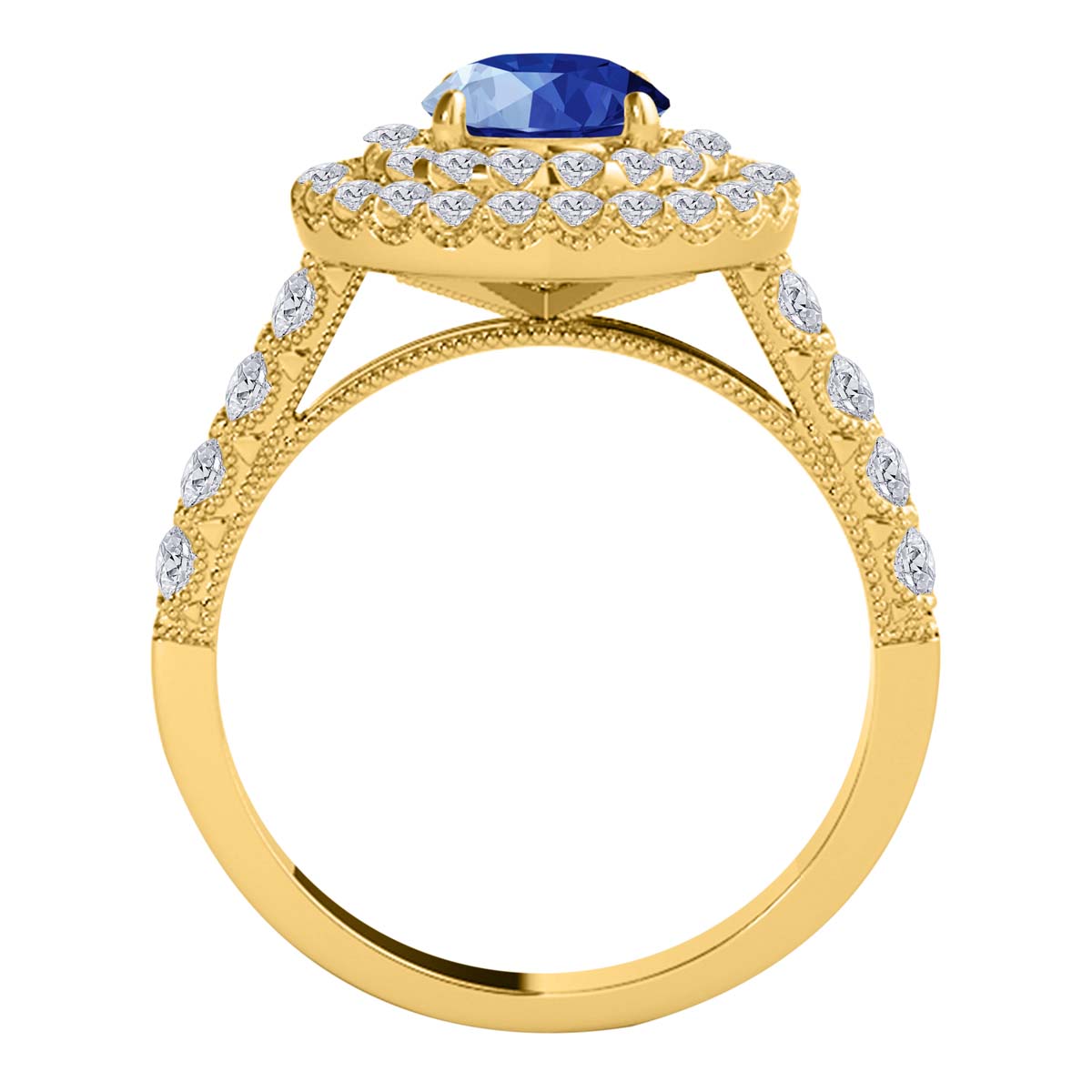 Mauli Jewels Women’s 1.90 Carat Sapphire and Diamond Ring in 14K Rose, White and Yellow Gold Round Halo Prong Set Engagement Ring, Bridal Ring - Mauli Jewels