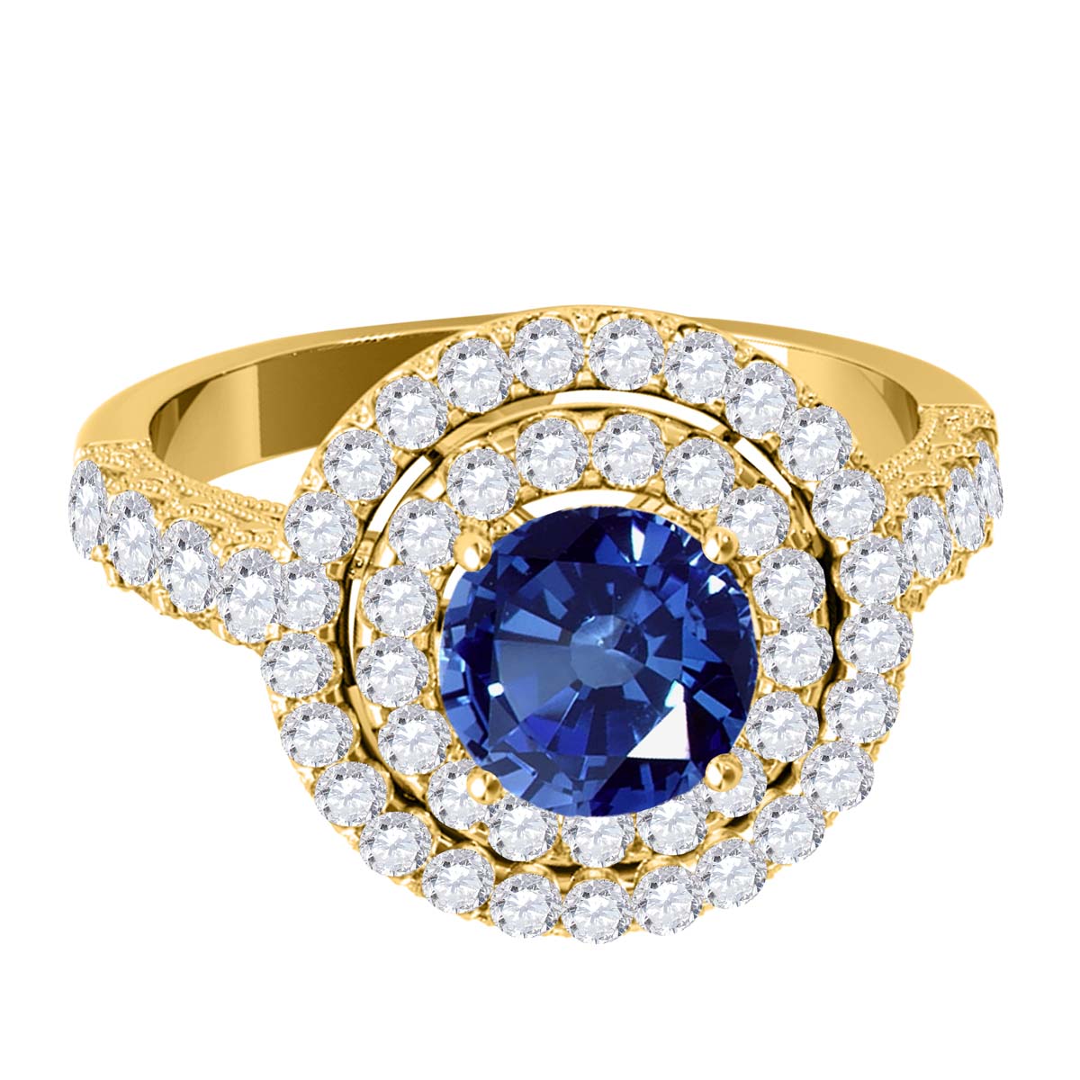 Mauli Jewels Women’s 1.90 Carat Sapphire and Diamond Ring in 14K Rose, White and Yellow Gold Round Halo Prong Set Engagement Ring, Bridal Ring - Mauli Jewels