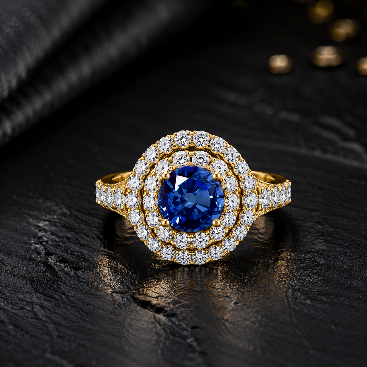 Mauli Jewels Women’s 1.90 Carat Sapphire and Diamond Ring in 14K Rose, White and Yellow Gold Round Halo Prong Set Engagement Ring, Bridal Ring - Mauli Jewels
