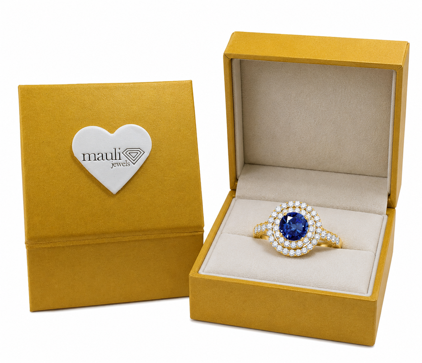 Mauli Jewels Women’s 1.90 Carat Sapphire and Diamond Ring in 14K Rose, White and Yellow Gold Round Halo Prong Set Engagement Ring, Bridal Ring - Mauli Jewels