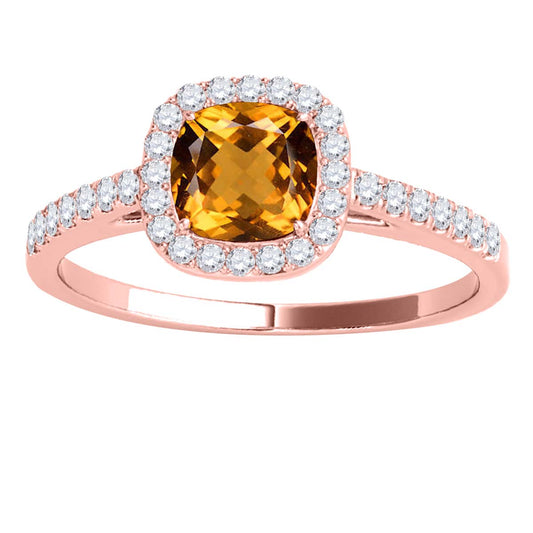 Mauli Jewels 1.15 CT Natural Citrine & Diamond Ring in 10K Rose White & Yellow Gold | Cushion Cut Center Stone | Prong Set Bridal Ring for Women