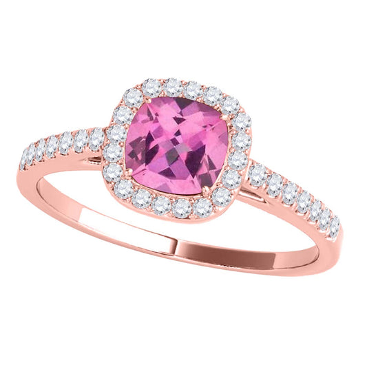 Mauli Jewels 1.15 CT Natural Pink Topaz & Diamond Ring in 10K Rose White & Yellow Gold | Cushion Cut Center Stone | Prong Set Bridal Ring for Women