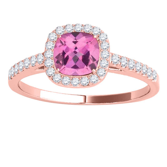 Mauli Jewels 1.15 CT Natural Pink Topaz & Diamond Ring in 10K Rose White & Yellow Gold | Cushion Cut Center Stone | Prong Set Bridal Ring for Women