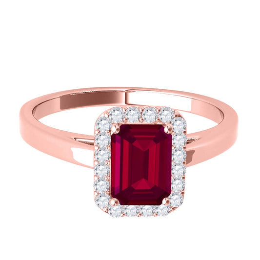 MauliJewels 0.68 Carat Emerald Cut Lab Created Ruby and Lab Grown Diamond Ring for Women in 10K Rose, White, or Yellow Gold, Prong Setting Engagement Promise Ring
