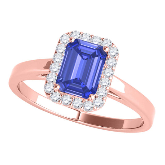 MauliJewels 0.68 Carat Emerald Cut Lab Created Sapphire and Lab Grown Diamond Ring for Women in 10K Rose, White, or Yellow Gold, Prong Setting Engagement Promise Ring