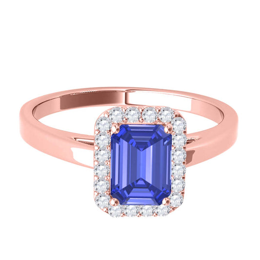 MauliJewels 0.68 Carat Emerald Cut Lab Created Sapphire and Lab Grown Diamond Ring for Women in 10K Rose, White, or Yellow Gold, Prong Setting Engagement Promise Ring