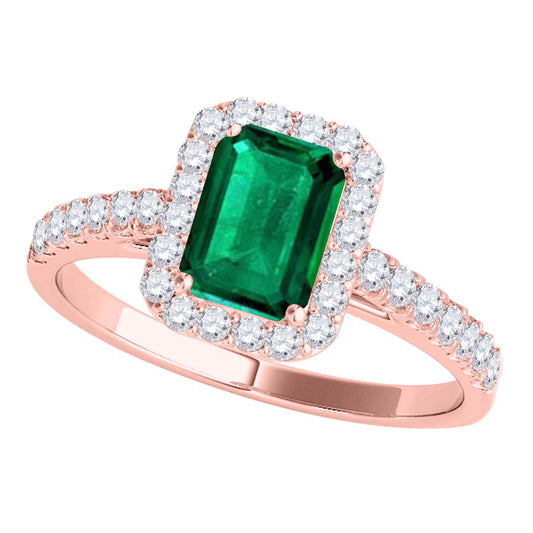 Mauli Jewels 0.79 Carat Emerald Cut Emerald and Diamond Ring for Women in 10K Rose, White and Yellow Gold, Elegant Prong Setting