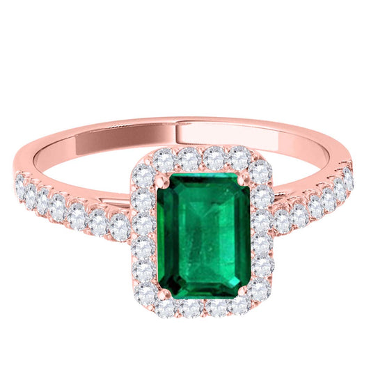 Mauli Jewels 0.79 Carat Emerald Cut Emerald and Diamond Ring for Women in 10K Rose, White and Yellow Gold, Elegant Prong Setting