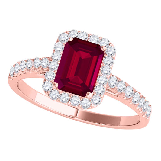 Mauli Jewels 0.79 Carat Emerald Cut Ruby and Diamond Ring for Women in 10K Rose, White and Yellow Gold, Elegant Prong Setting