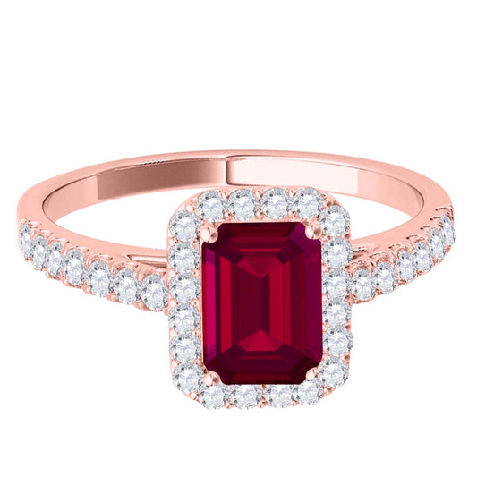 Mauli Jewels 0.79 Carat Emerald Cut Ruby and Diamond Ring for Women in 10K Rose, White and Yellow Gold, Elegant Prong Setting