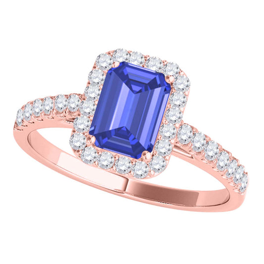 Mauli Jewels 0.79 Carat Emerald Cut Sapphire and Diamond Ring for Women in 10K Rose, White and Yellow Gold, Elegant Prong Setting