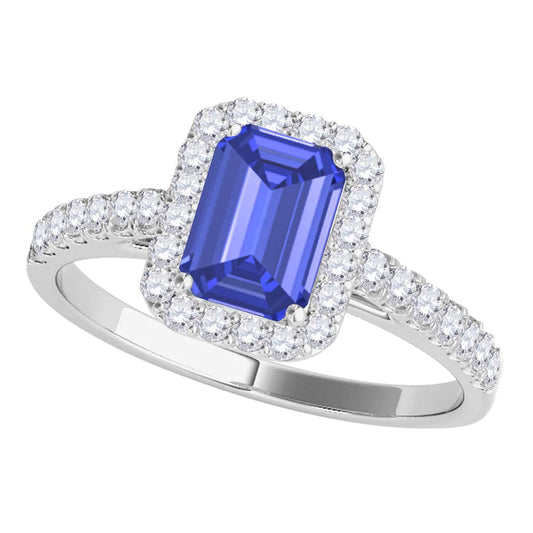 Mauli Jewels 0.79 Carat Emerald Cut Sapphire and Diamond Ring for Women in 10K Rose, White and Yellow Gold, Elegant Prong Setting