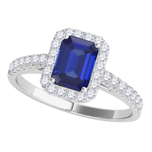 Mauli Jewels 0.79 Carat Emerald Cut Tanzanite and Diamond Ring for Women in 10K Rose, White and Yellow Gold, Elegant Prong Setting