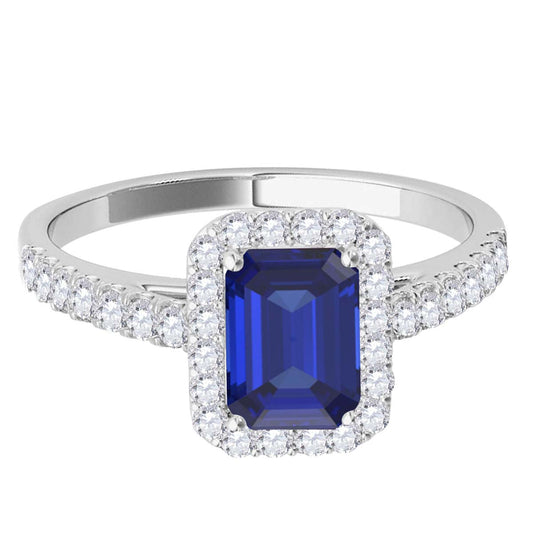 Mauli Jewels 0.79 Carat Emerald Cut Tanzanite and Diamond Ring for Women in 10K Rose, White and Yellow Gold, Elegant Prong Setting
