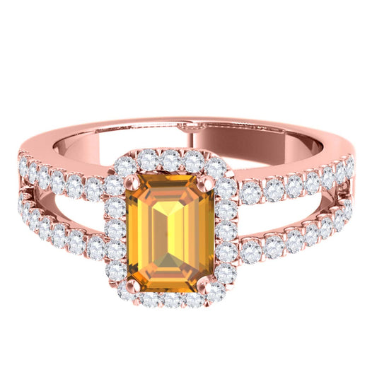 MauliJewels 2.77 Carat Emerald Cut Citrine & Lab Grown Diamond Ring for Women in 10K Rose, White & Yellow Gold, Birthstone Ring