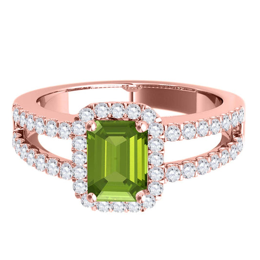 MauliJewels 2.77 Carat Emerald Cut Peridot & Lab Grown Diamond Ring for Women in 10K Rose, White & Yellow Gold, Birthstone Ring