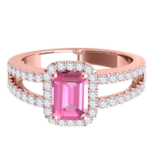 MauliJewels 2.77 Carat Emerald Cut Pink Topaz & Lab Grown Diamond Ring for Women in 10K Rose, White & Yellow Gold, Birthstone Ring