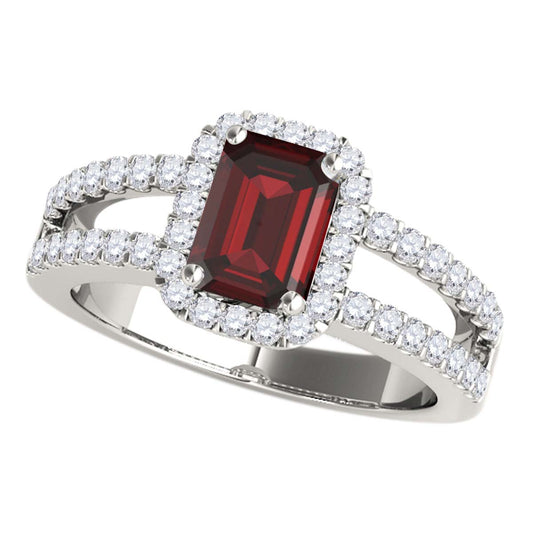 MauliJewels 2.77 Carat Emerald Cut Garnet & Lab Grown Diamond Ring for Women in 10K Rose, White & Yellow Gold, Birthstone Ring