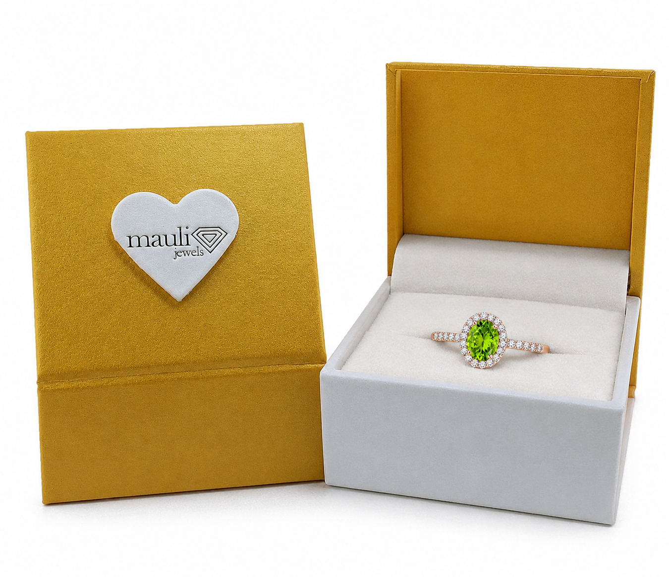 Mauli Jewels Peridot Ring for Women in 10K Rose, White and Yellow Gold, 2.50 Carat Oval Peridot and Diamond Ring, Antique Style Gemstone Ring, Birthstone Jewelry Gift - Mauli Jewels