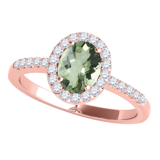Mauli Jewels Green Amethyst Ring for Women in 10K Rose, White and Yellow Gold, 2.50 Carat Oval Green Amethyst and Diamond Ring, Antique Style Gemstone Ring, Birthstone Jewelry Gift (Copy) - Mauli Jewels
