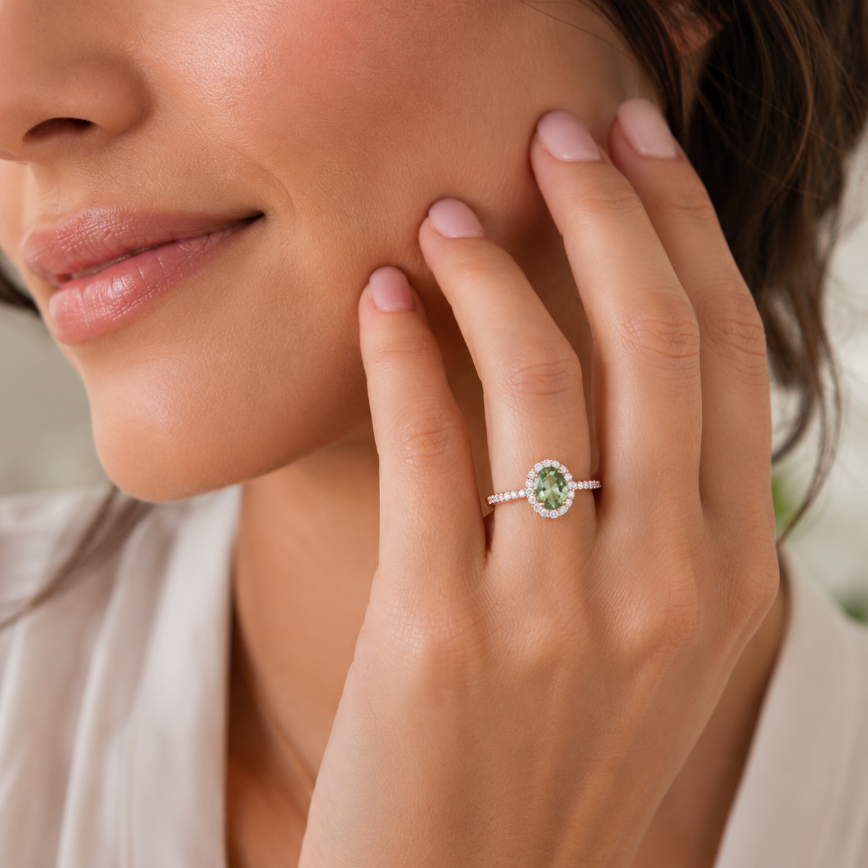 Mauli Jewels Green Amethyst Ring for Women in 10K Rose, White and Yellow Gold, 2.50 Carat Oval Green Amethyst and Diamond Ring, Antique Style Gemstone Ring, Birthstone Jewelry Gift (Copy) - Mauli Jewels