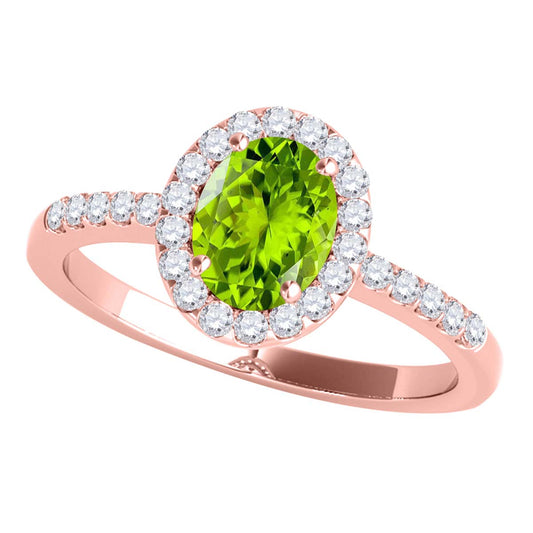 Mauli Jewels Peridot Ring for Women in 10K Rose, White and Yellow Gold, 2.50 Carat Oval Peridot and Diamond Ring, Antique Style Gemstone Ring, Birthstone Jewelry Gift - Mauli Jewels