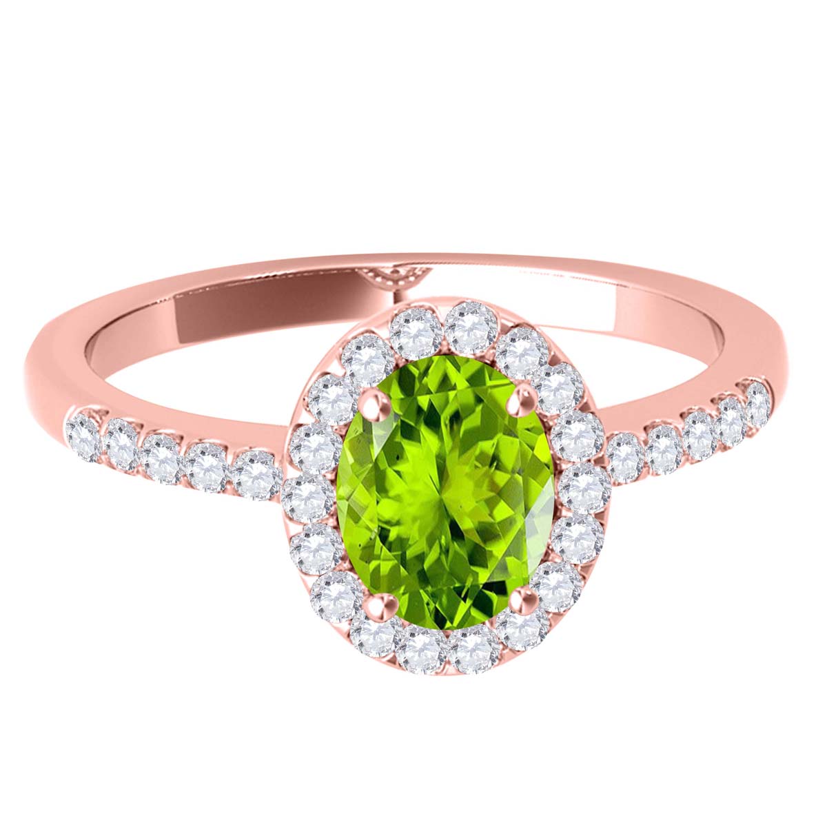 Mauli Jewels Peridot Ring for Women in 10K Rose, White and Yellow Gold, 2.50 Carat Oval Peridot and Diamond Ring, Antique Style Gemstone Ring, Birthstone Jewelry Gift - Mauli Jewels