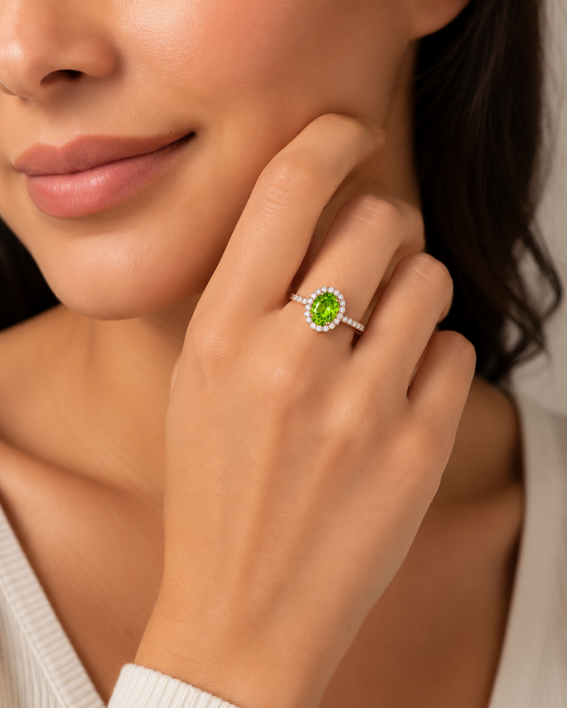 Mauli Jewels Peridot Ring for Women in 10K Rose, White and Yellow Gold, 2.50 Carat Oval Peridot and Diamond Ring, Antique Style Gemstone Ring, Birthstone Jewelry Gift - Mauli Jewels