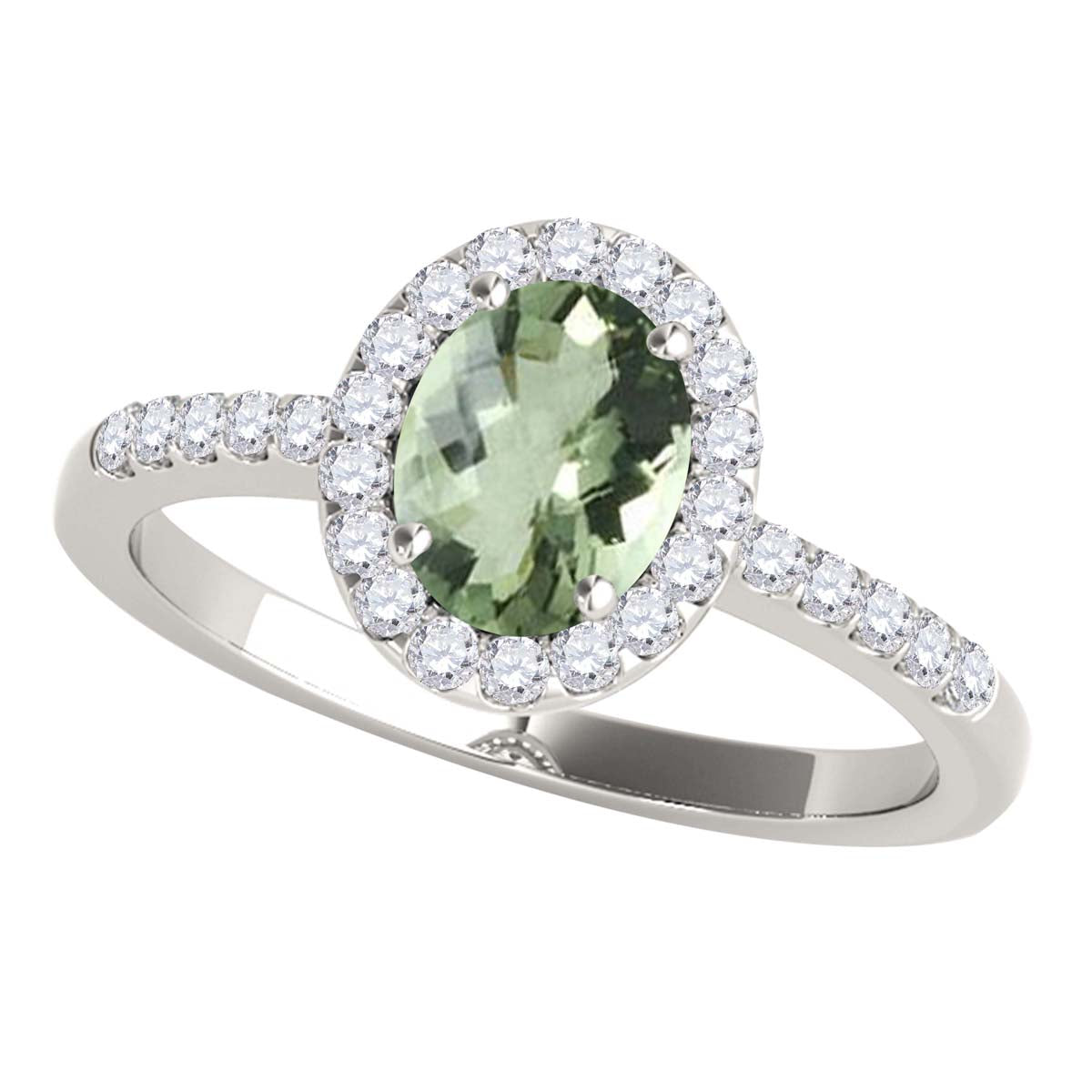 Mauli Jewels Green Amethyst Ring for Women in 10K Rose, White and Yellow Gold, 2.50 Carat Oval Green Amethyst and Diamond Ring, Antique Style Gemstone Ring, Birthstone Jewelry Gift (Copy) - Mauli Jewels
