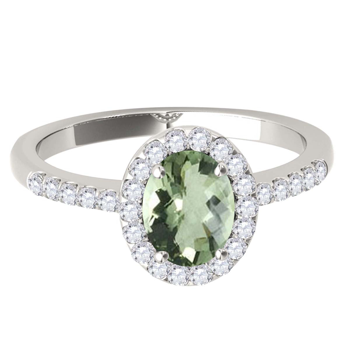 Mauli Jewels Green Amethyst Ring for Women in 10K Rose, White and Yellow Gold, 2.50 Carat Oval Green Amethyst and Diamond Ring, Antique Style Gemstone Ring, Birthstone Jewelry Gift (Copy) - Mauli Jewels